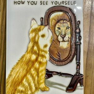 Benaya Ceramic Art Tile CAT AND MIRROR 8” X 12” Wall Plaque What Matters Most